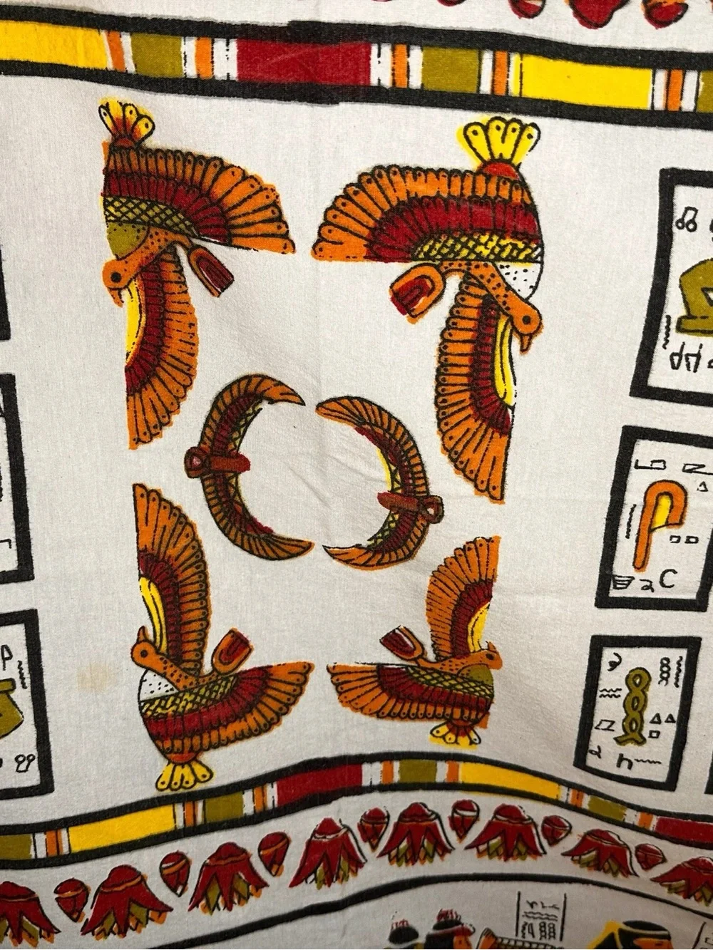 Vintage Egyptian Hieroglyphics Rectangle Tablecloth 8’x4’ (5) Napkins Set